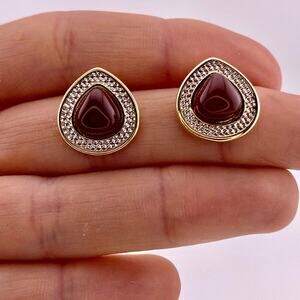 Red Agate Stud 18k Gold Plated Earrings